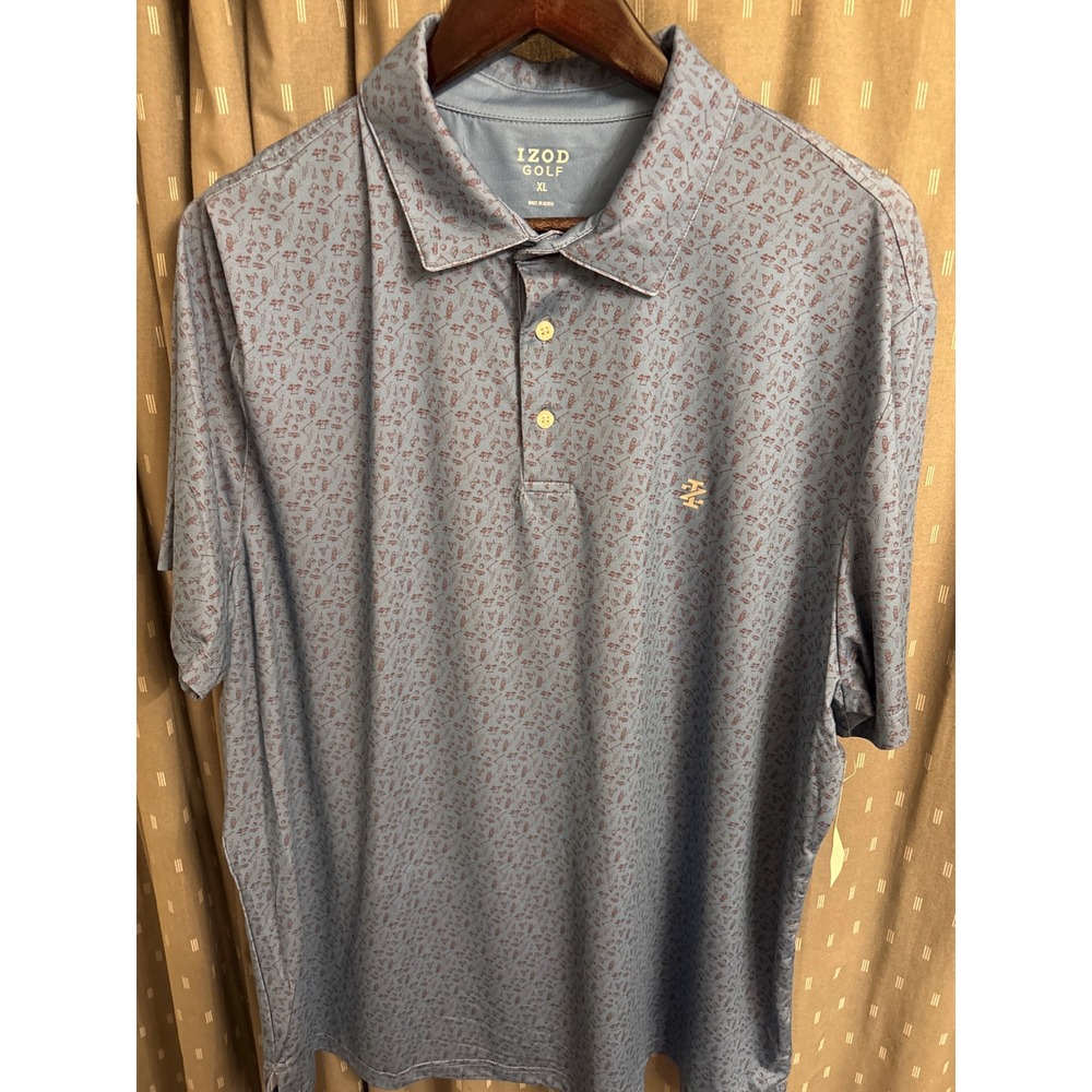 IZOD Golf Mens XL Polo Shirt Moonlight Blue Novelty Golf Print 46IZFIB85R NEW